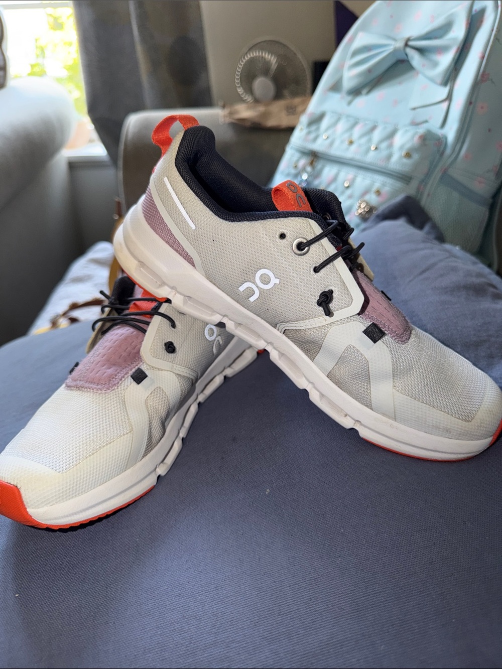 On Running boys Sneakers - White with Pink & Orange Details